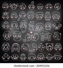 40 Funny Faces. People of all ages. Cute vector set.