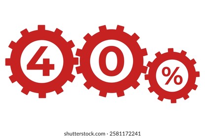40% gear icon on white background
Promotion, discount, sale gears vector eps 