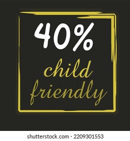 40% GMO percentage Vector art illustration of a brown square sign label with yellow and white lettering