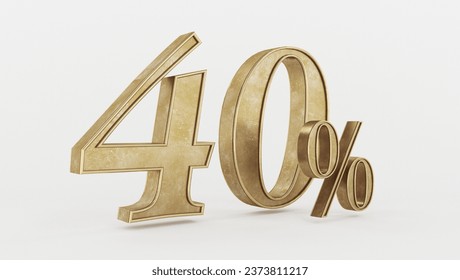 40% golden forty percent on sale golden percentage isolated on a white background 3d rendering for advertising on a white background gold sticker poster advertising luxury sale