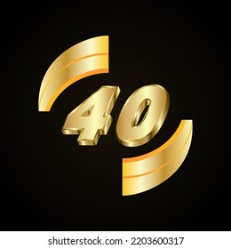 40 Golden numbers. vector 3d realistic metal characters. Decorative elements for banner, cover, birthday or anniversary party, etc.