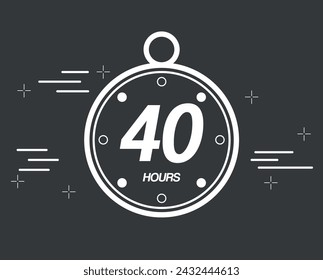 40 hours. 40 hours clock timer. Digital chronometer hour marker, vector isolated on dark background