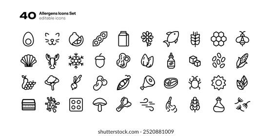 40 Icons Allergens Set Minimal Line Vector 
vector, allergens, icons, set