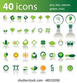 40 icons: eco, bio, nature, green, misc