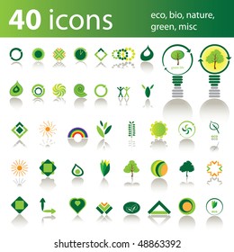 40 icons: eco, bio, nature, green, misc