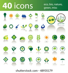 40 icons: eco, bio, nature, green, misc