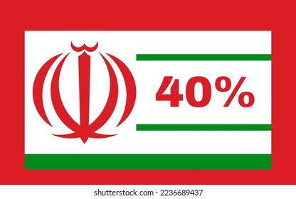 40% Iran sign label vector illustration, flag of iran, on red background, top view. perfect for backgrounds and more.