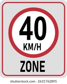 40 km/h de zona-limite de velocidade. Ilustração vetorial