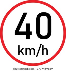 Señal de tráfico de límite de velocidad de 40 km h con círculo rojo sobre fondo blanco: símbolo de regulación de velocidad en carretera, señalización de restricción de velocidad máxima, aviso de seguridad de conducción y reglas de Transporte, ícono de control de velocidad Urbana para la gestión del tráfico y la conciencia de seguridad vial.