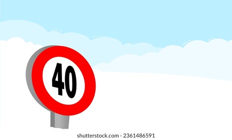 40 kmh Régimen Límite de velocidad etiqueta de señal de destino ilustración vectorial con cielo azul y fondo de nube blanca
