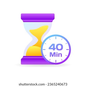 40 min timer. Flat, color, hourglass, 40 minutes left, 40 minute timer. Vector icon