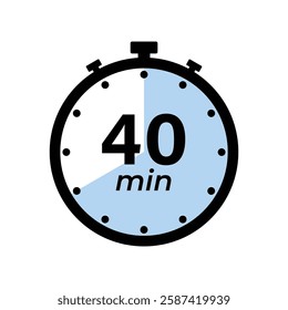 40 minute Timer, clock, stopwatch isolated icons. Countdown timer symbol. Label cooking time. Minute timer, Time measure, Chronometer, Alarm, Kitchen timer, label, sticker, stamp. Vector illustration