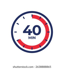 40 minute Timer, clock, stopwatch isolated icon. Countdown timer symbol. Vector