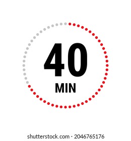 40 minute vector icon, stopwatch symbol, countdown. Isolated illustration with timer. 