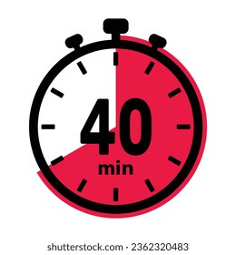 40 Minutes Analog Clock Icon white background.