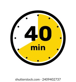 Diseño de fondo blanco del icono de reloj analógico de 40 minutos.