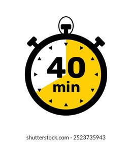 40 Minutes Analog Clock Icon white background .