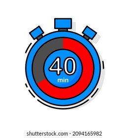 40 Minutes Left. Timer, Clock, Stopwatch Isolated Icon. Note The Cooking Time. Vector Illustration.