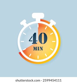 40 minutes on stopwatch icon in flat style. Clock face timer vector illustration on isolated background. Countdown sign business concept.