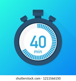 Icono de vector de cronómetro de 40 minutos. Icono de Stopwatch en estilo plano, temporizador en fondo de color. Ilustración de material vectorial.