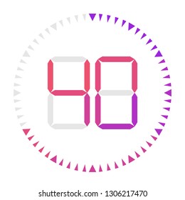 The 40 minutes, stopwatch vector icon, digital timer. Vector digital count down circle board with circle time pie diagram. Watch outline style design, designed for web and app.