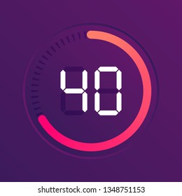 The 40 Minutes, Stopwatch Vector Icon, Digital Timer. Vector Digital Count Down Circle Board With Circle Time Pie Diagram. Watch Outline Style Design, Designed For Web And App.