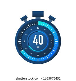 The 40 minutes, stopwatch vector icon. Stopwatch icon in flat style on a white background. Vector stock illustration.