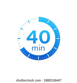The 40 minutes, stopwatch vector icon. Stopwatch icon in flat style on a white background. Vector stock illustration.