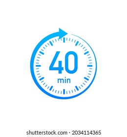 The 40 minutes, stopwatch vector icon. Stopwatch icon in flat style, timer on on color background. Vector illustration.