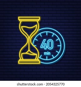 The 40 minutes, stopwatch vector neon icon. Stopwatch icon in flat style, timer on on color background. Vector illustration