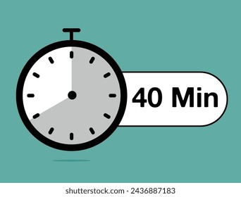 Icono de temporizador de 40 minutos. Cronómetro de contador de tiempo, diseño de reloj moderno aislado en fondo claro