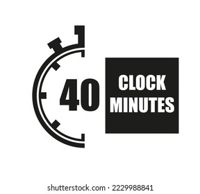 40 Minutes timers clock. Time measure digital. Chronometer vector icon black isolated on white background.