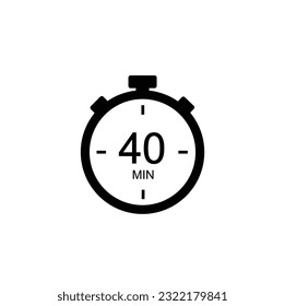 40 minutes vector icon. Time left symbol isolated. Stopwatch black sign Vector EPS 10.