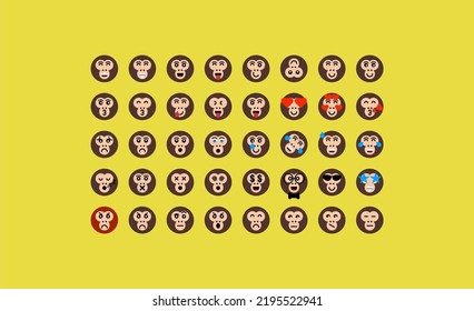 40 monkey facial expressions vector