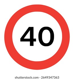 Limite de velocidade de 40 mph sinal de estrada advertência cuidado design de modelo de ilustração de vetor de cor plana