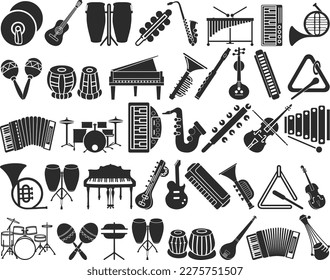 40 music instrument icon set, 40 musical icon set black vector