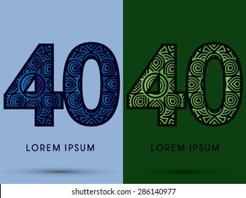 40 ,Number, Abstract, font, concept filigree, floral, natural, water and leaf graphic, vector.