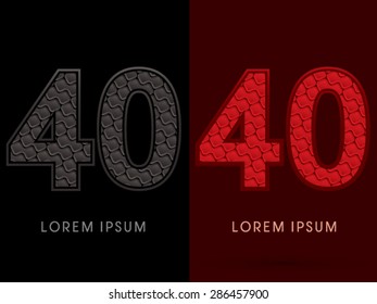 40 Number, Abstract Font, Text, Typography, concept luxury hot and dark, red and black, pattern, graphic vector.