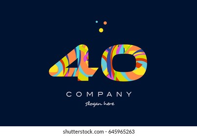 40 number digit numeral logo colored colorful rainbow acrylic modern creative vector icon design template