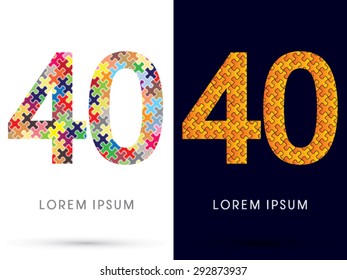 40 Number, Font, designed using Jigsaw puzzle pattern, graphic vector.