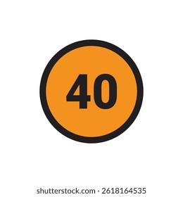 40 Número ícone vetor Círculo Laranja com design Preto