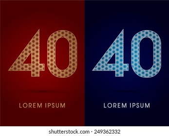 40 ,Number ,Luxury font,designed using gold and silver geometric on dark red and dark blue background,concept shape from screws,hexagon, honeycomb,jewelry,gems, logo, symbol icon,graphic,vector.