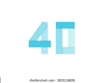 40 Zahlen, Vektorlogo, Schriftart mit gestrichenem Papierschnitt aus blauen Farbtönen .Einzeln auf weißem Hintergrund. EPS10-Illustration