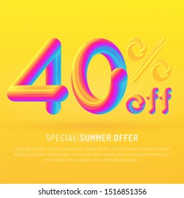 40 off 3d vector gradient banner. Sale discount, special summer offer up to 40 off. Summer wave poster. Trendy design. Square template for banner, flyer, Sale promotion, ad, blog, marketing.Eps 10