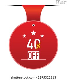 40% off banner design. 40% off icon. Flat style vector illustration.