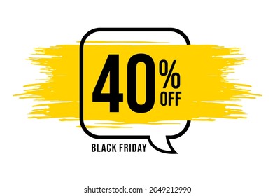 40% off. Banner with 40 percent off on a black balloon with yellow detail for promotions and offers. Discount conceptual banner for big sales.