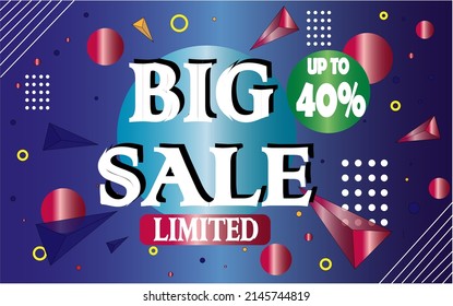 40% off. Big sale banner promotion template in blue and green. discount on store products