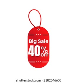 40% off, Big sale. Red Label Design in Vector illustration, super discount
