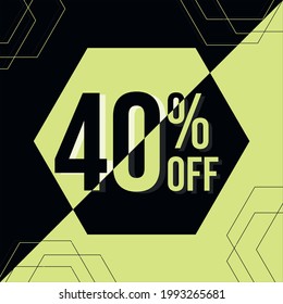 40% off black adn yellow promotion banner vector