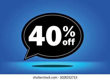 40% de descuento - globo flotante negro y azul - con fondo azul - banner para ofertas promocionales de descuento y reducción
